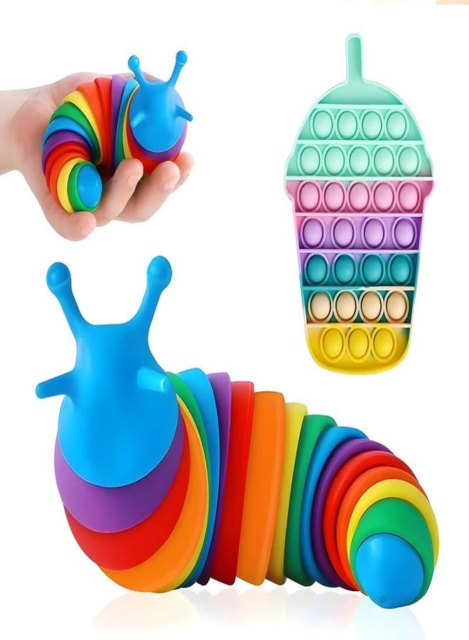COOLCOLD Kids Slug Fidget | Pop It Toy Stress Relief | Flexible Stretchable Caterpillar Toy for Anxiety, 19CM Rainbow - Image 1